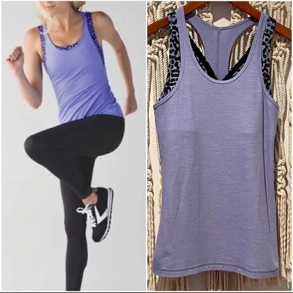 Lululemon Inspiration Tank SZ 2 Purple & Black Built in Bra Racerback Yoga Top - Picture 1 of 8